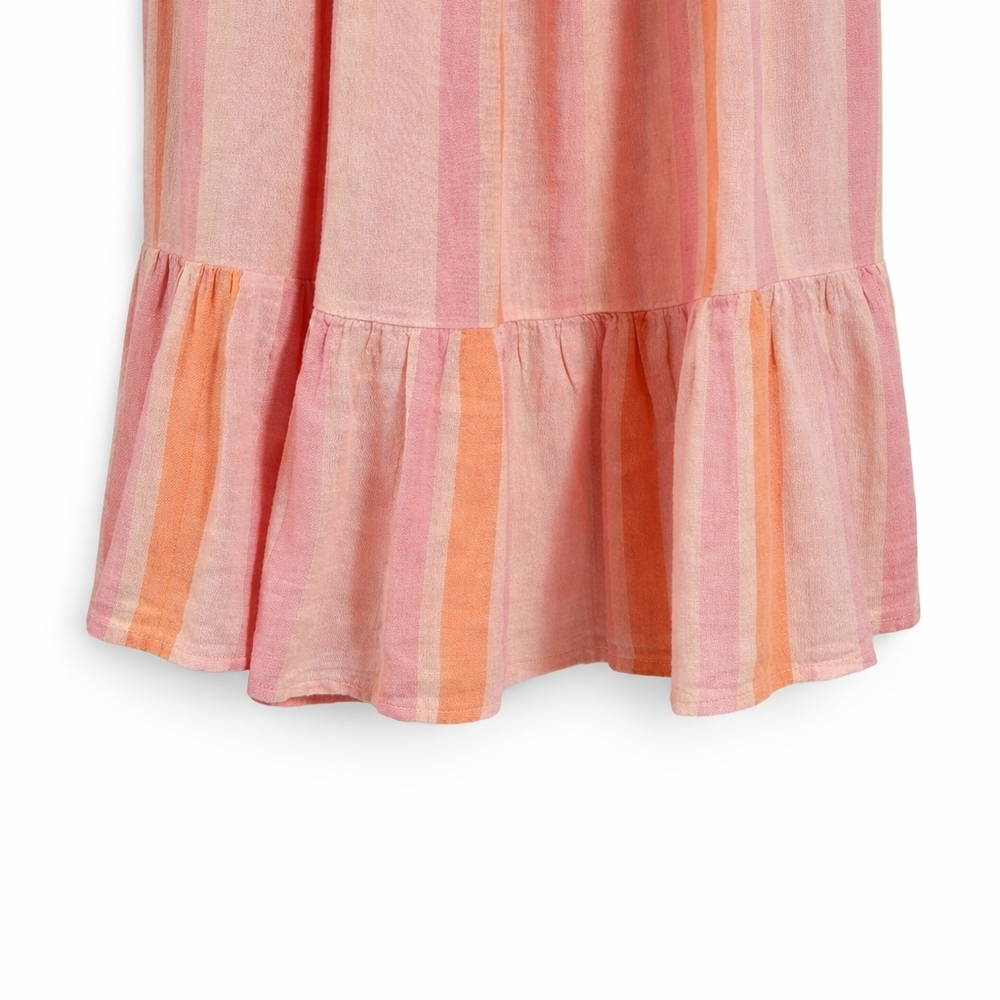 Rails Dawn Stripe Mini Dress XS Pink Peach Boho Tiered Flutter Sleeve Chic - Picture 5 of 11